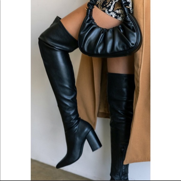 Black Thigh High Stretchy Boots - Picture 2 of 9